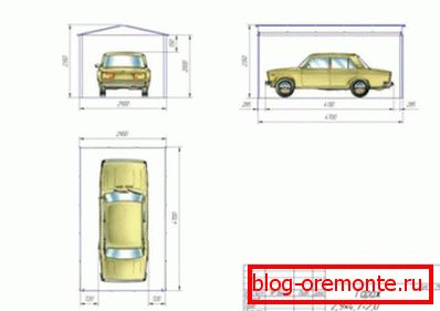 Kresba garáže pro jedno auto z vlnité lepenky