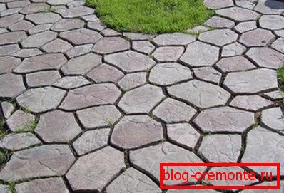 Cesta v zahradě: od dráhy + od betonu - se ukazuje vynikající imitace pokládky přírodních kamenů Cesta v zahradě: od dráhy + od betonu - se ukazuje vynikající imitace pokládky přírodních kamenů