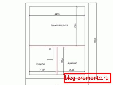 Standardní projekt lázně o rozměrech 6x5 metrů